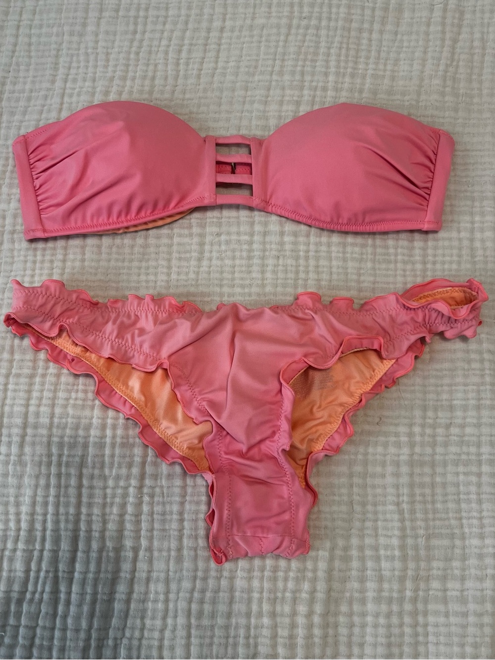 Victoria's Secret Pink Ruffle Bandeau Bikini Set